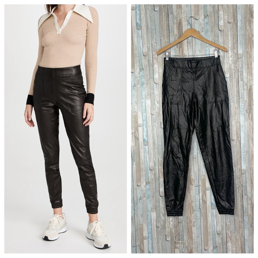Spanx S Black Faux Vegan‎ Leather Like Jogger Pants Pull-On Elastic Waist $168